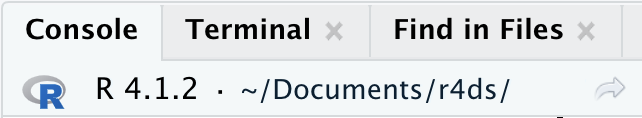 تعرض علامة تبويب Console مجلد العمل الحالي كـ ~/Documents/r4ds.